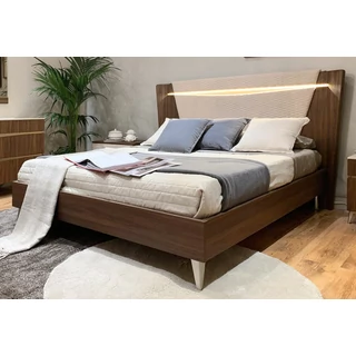 Emozioni Double bedstead with upholstered headboard and wooden sides