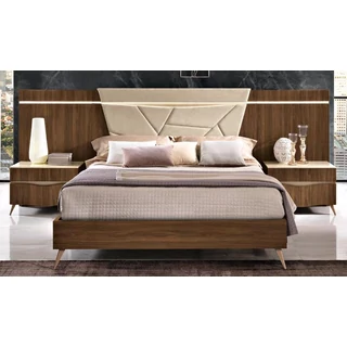 Emozioni Double bedstead with upholstered headboard and wooden sides, with panel