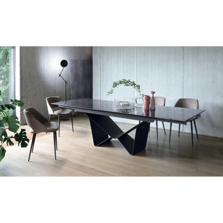 Aliante étkezőasztal (041 Noir Desir fényes kerámia asztallap, antracit váz, 200x100 cm-es bővíthető változat) és Arisa szék