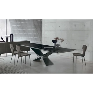 Baltik étkezőasztal (füstüveg asztallap, antracit váz, 260x120 cm-es fix változat) és Dora szék