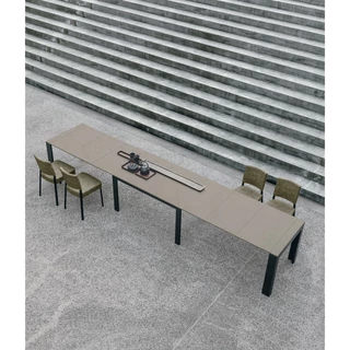 Movida étkezőasztal (kőcement strukturált matt asztallap, antracit váz, 140x85 cm-es bővíthető változat) és Sara szék (Vintage 102 ökobőr (B kategória), antracit váz)