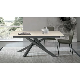 Origami étkezőasztal (073 Travertino Chiaro kerámia asztallap, antracit váz, 180x100 cm-es fix változat) és Elena szék