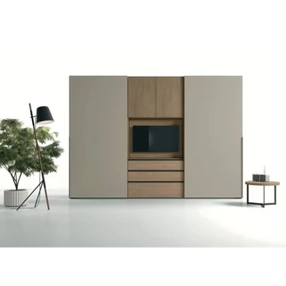 Gardróbszekrény forgatható TV-tartóval, 2 tolóajtós, 3 fiókkal – TO Gola