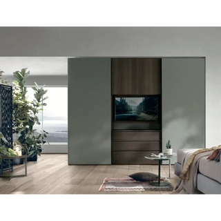 Gardróbszekrény forgatható TV-tartóval, 2 tolóajtós, 3 fiókkal – TO Gola