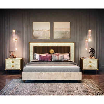 Dió-márvány franciaágy-keret fa fejvéggel – AC Romantica