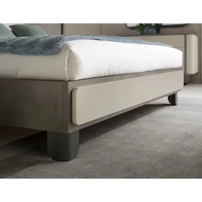 Pearl White-Anthracite Double Bed Frame with Upholstered Headboard – AC Perla