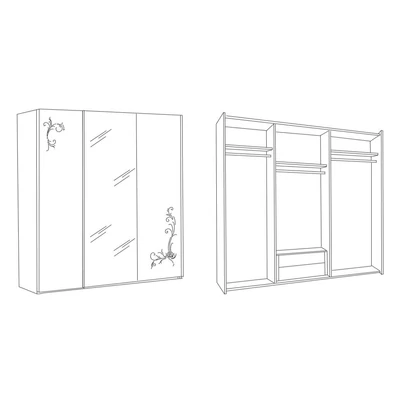 BC Daniela 3-sliding doors cabinet, with 1 mirrored door - white-silver