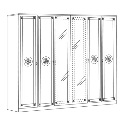 BC Serena 6-doors cabinet, with 2 mirrored doors - white-silver