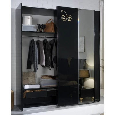 BC Sofia 3-sliding doors cabinet, with 1 mirrored door - black-gold