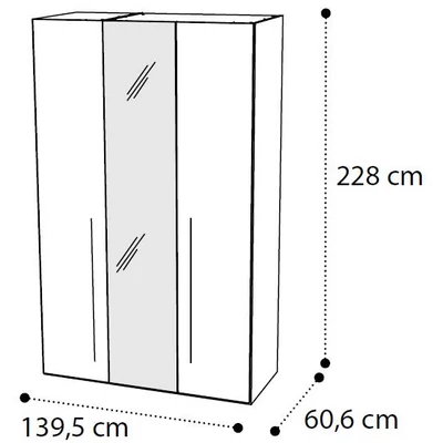 Platinum 3-doors cabinet, with 1 mirrored door - silver birch