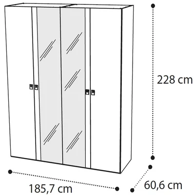 Onda 4-doors cabinet, with 2 mirrored doors - white