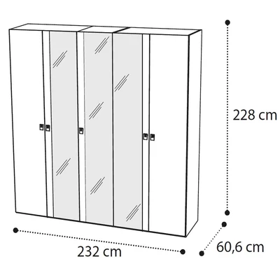 Onda 5-doors cabinet, with 3 mirrored doors - white