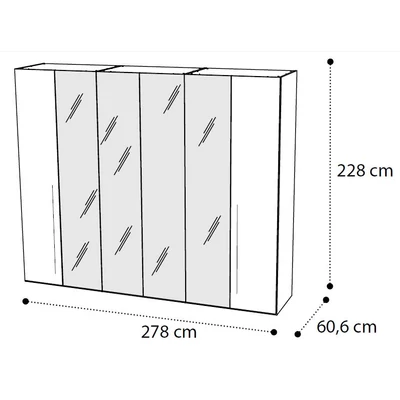 Platinum 6-doors cabinet, with 4 mirrored doors - silver birch