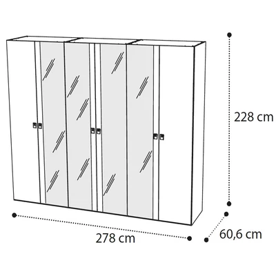 Onda 5-doors cabinet, with 3 mirrored doors - white