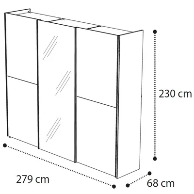 Platinum 3-sliding doors cabinet, with 1 mirrored door - silver birch