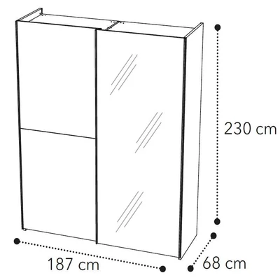 Maia 2-sliding doors cabinet, with 1 mirrored door - silver birch