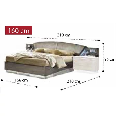 Platinum Double bedstead with curved headboard - silver birch