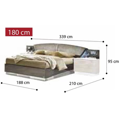 Platinum Double bedstead with curved headboard - silver birch