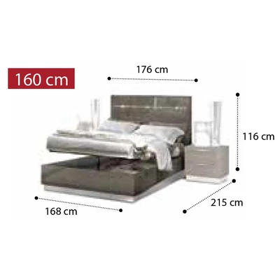 Platinum Double bedstead with LUNA bedding container, with high headboard - silver birch