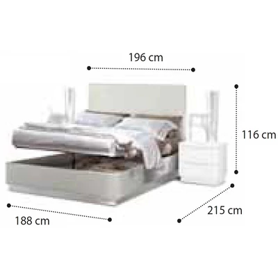 Onda LEGNO Double bedstead with bedding container, and LED-light - white