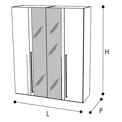 Dama Bianca 4-doors cabinet, with 2 mirrored doors