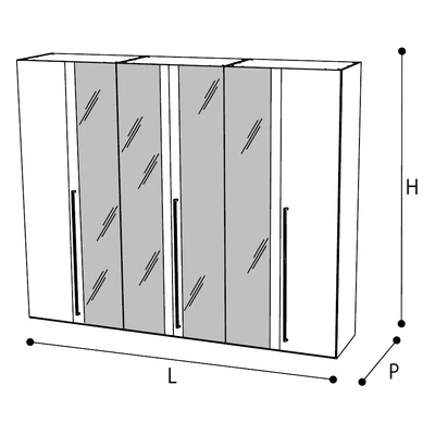Dama Bianca 6-doors cabinet, with 4 mirrored doors