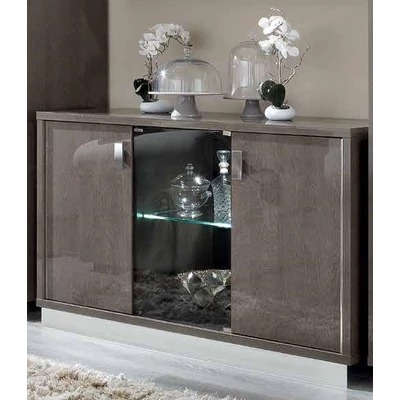 Platinum/Roma Day Slim 3-ajtós vitrines tálalószekrény - ezüst nyír