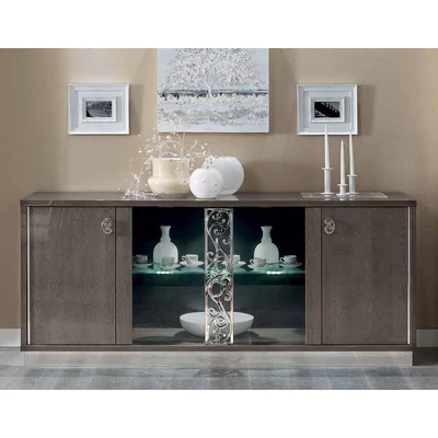 Platinum/Roma Day GLAMOUR TV set (4-doors vitrines buffet chest of drawers + 2x 1-door display cabinet) - silver birch