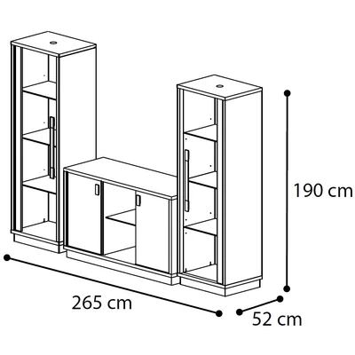 Platinum/Roma Day Glamour TV szekrény szett (3-ajtós vitrines tálalószekrény + 2x 1-ajtós vitrines szekrény) - ezüst nyír