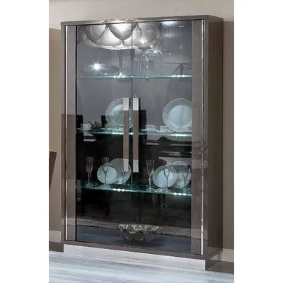 Platinum/Roma Day Slim 2-ajtós vitrines szekrény - ezüst nyír