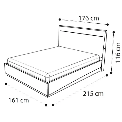 Ambra Double bedstead with bedding container, with wooden headboard, and LED-light