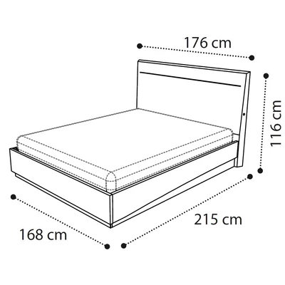Ambra Double bedstead with bedding container, with wooden headboard, and LED-light