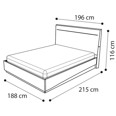 Ambra Double bedstead with bedding container, with wooden headboard, and LED-light