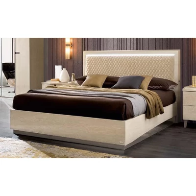 Ambra franciaágy keret, kárpitozott fejvéggel, LED világítással, bézs színű műbőrrel - nyírfa