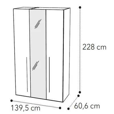 Maia 3-doors cabinet, with 1 mirrored door - silver birch