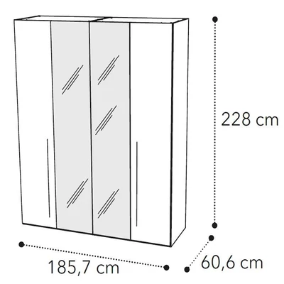 Maia 4-doors cabinet, with 2 mirrored doors - silver birch