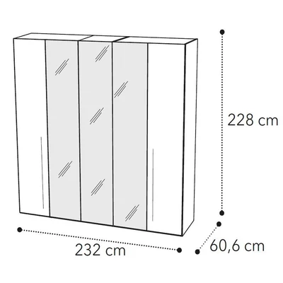 Maia 5-doors cabinet, with 3 mirrored doors - silver birch