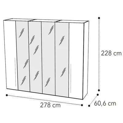 Maia 6-doors cabinet, with 4 mirrored doors - silver birch