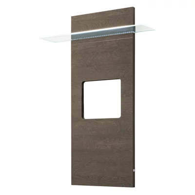 Elite Day TV wall panel with glass shelf and LED-light - birch