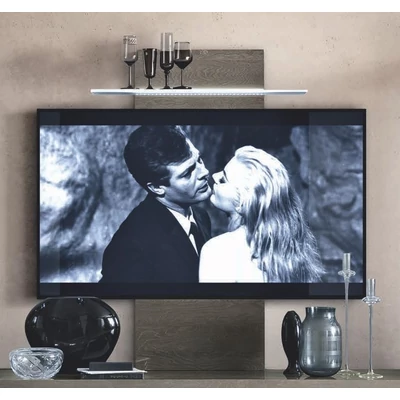 Elite Day TV wall panel with glass shelf and LED-light - silver birch