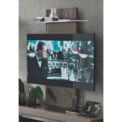Elite Day TV wall panel with glass shelf and LED-light - silver birch