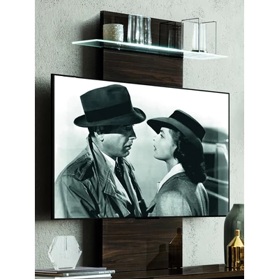Volare Day TV wall panel with glass shelf and LED-light - veined walnut