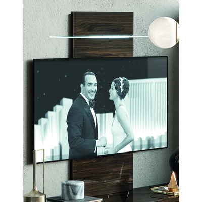 Volare Day TV wall panel with glass shelf and LED-light - veined walnut