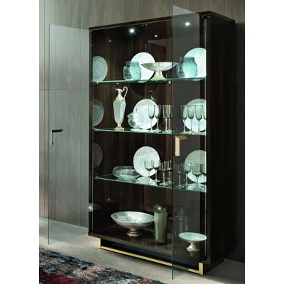 Volare Day 2-doors display cabinet with lighting - veined walnut