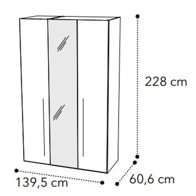 Smart 3-doors cabinet, with 1 mirrored door with MAIA handle - veined walnut