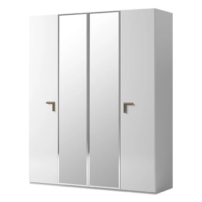 Smart 5-doors cabinet, with 3 mirrored doors with VOLARE handle - white