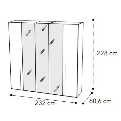 Smart 5-doors cabinet, with 3 mirrored doors with MAIA handle - veined walnut