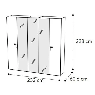 Smart 5-doors cabinet, with 3 mirrored doors with VOLARE handle - veined walnut