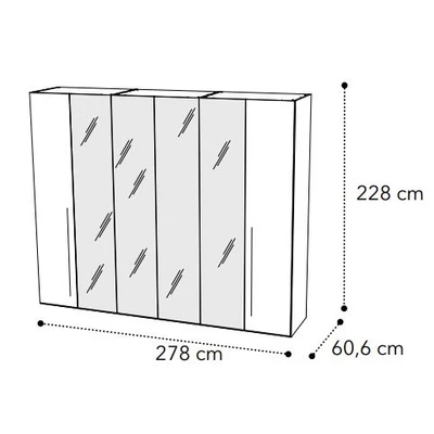 Smart 6-doors cabinet, with 4 mirrored doors with MAIA handle - white