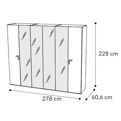 Smart 6-doors cabinet, with 4 mirrored doors with VOLARE handle - veined walnut